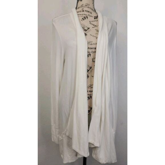 Athleta Wrap Cardigan Womens MT Tall Pockets Soft Long White Thumbholes Pockets - Picture 4 of 11